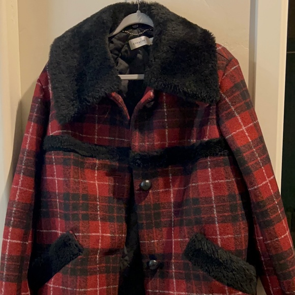 New Coach Plaid Wool Jacket with Shearling collar and trim - Picture 1 of 2